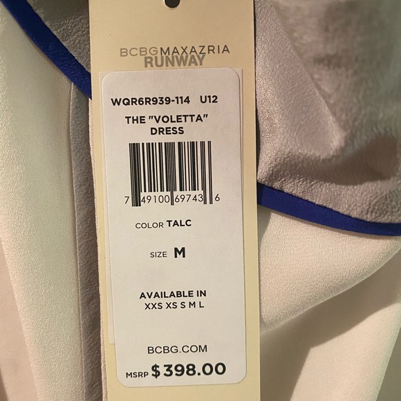 BCBG MaxAzria Runway Voletta dress blue/white/black pleated halter dress. Size M - Picture 4 of 8